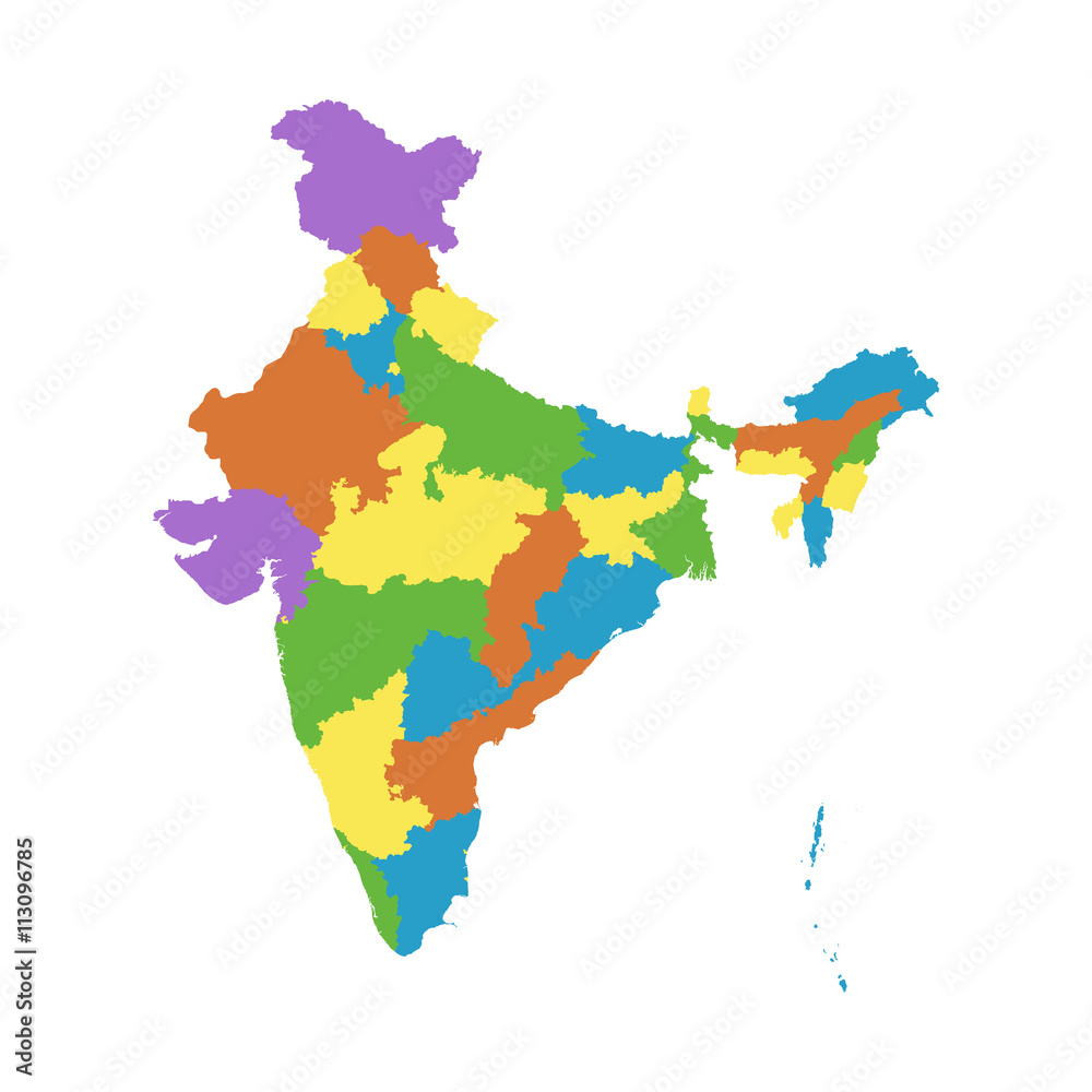 India map with federal states. Flat vector India map with federal states. Flat vector
