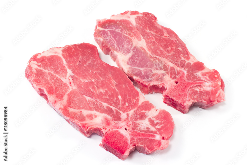 Pork neck chop meat isolated on white Pork neck chop meat isolated on white