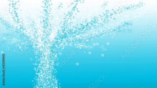 abstract water fontain bubbles on turquoise, illustration concept for cosmetics, pharmacy, water industry
