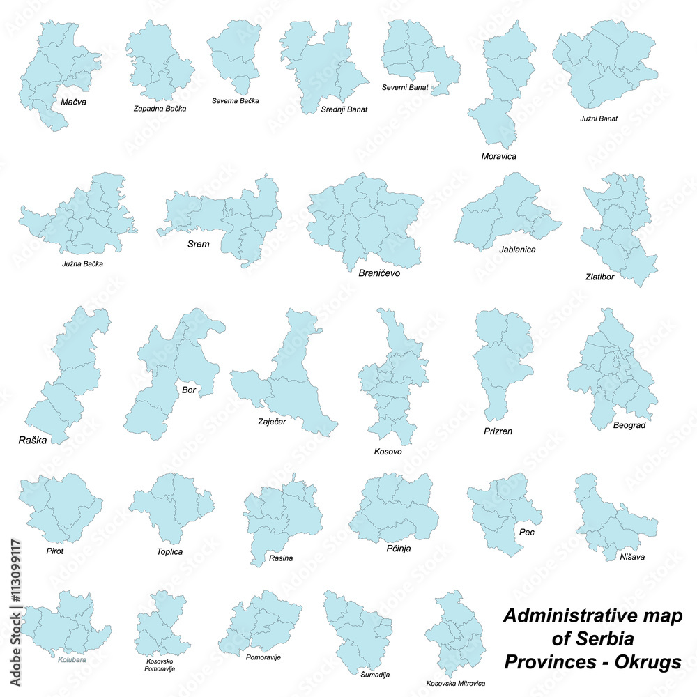 Naklejka premium Large and detailed map of serbian provinces