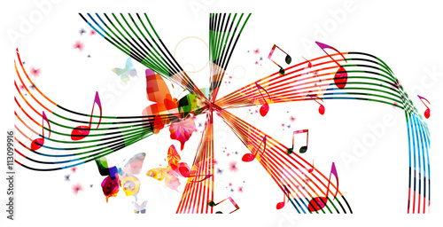 Colorful music background with butterflies