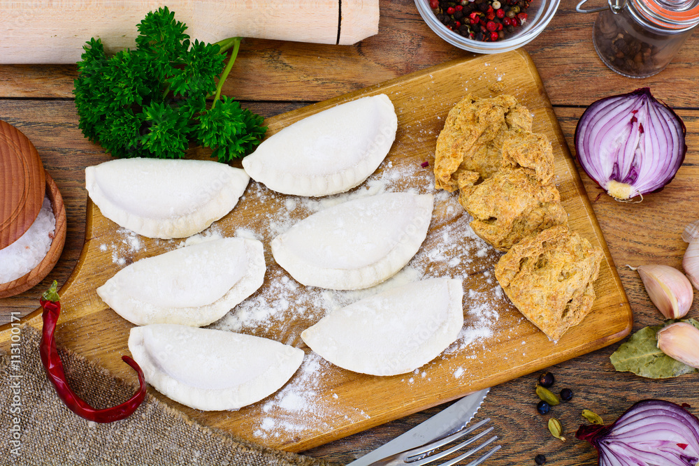 Homemade Dumplings with Soy Meat, Russian Pelmeni Homemade Dumplings with Soy Meat, Russian Pelmeni