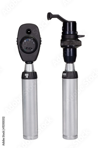 Retinometer and Ophthalmoscope on white background.