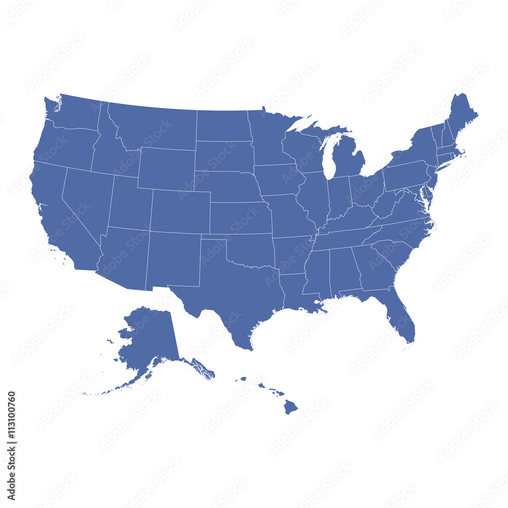 High Detail USA Map with federal states. Vector flat