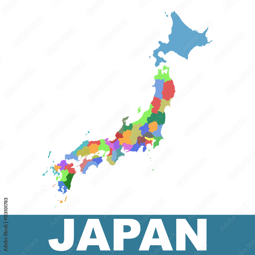 Japan administrative map. Vector flat