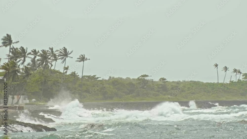 extreme wave crushing coast, caribbean sea, slow-motion extreme wave crushing coast, caribbean sea, slow-motion