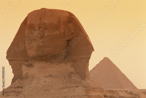 The Sphinx and Kefren (Chephren) pyramid, Giza, Cairo, Egypt photo