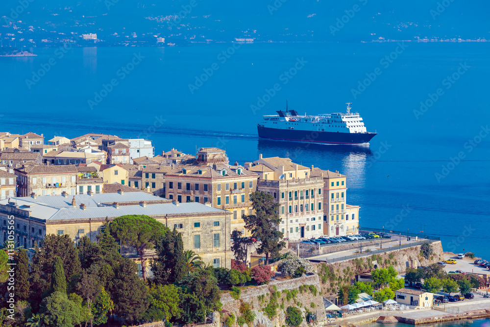 Big cruise boat near Corfu city, Greece