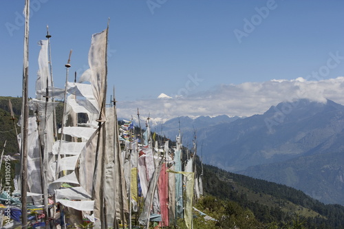 View from Cheli La Pass of Bhutan's most sacred mountain, Mount Jhomolhari, 7314m, Himalayas, Bhutan photo
