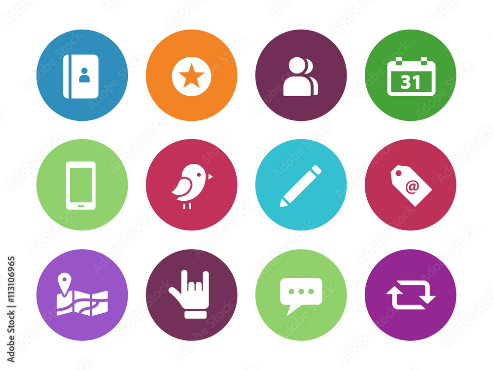 Social circle icons on white background.