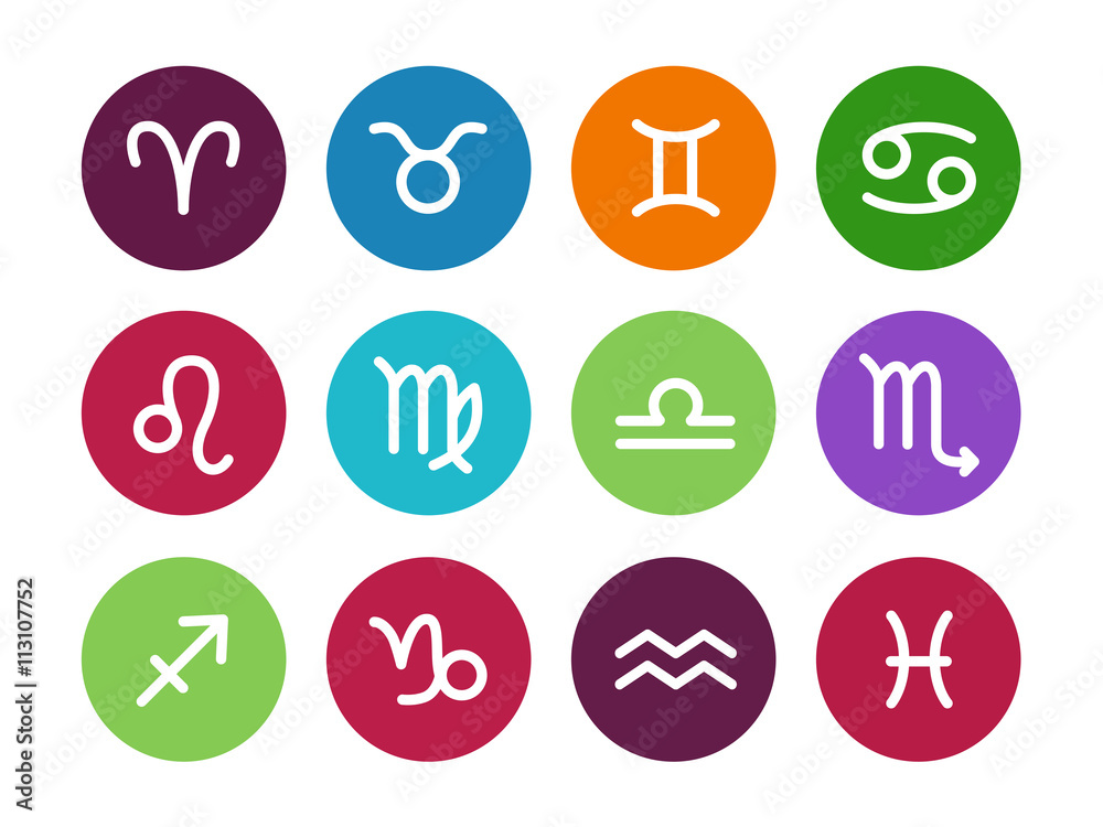 Fototapeta premium Zodiac circle icons on white background.