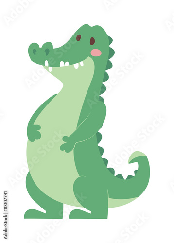 Cartoon green crocodile reptile flat vector illustration.