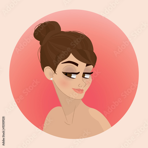 Brunette Girl Illustration with pink background - vector