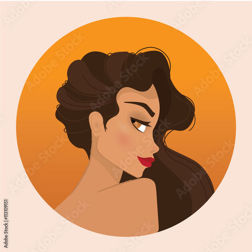 Brunette Girl Illustration with yellow background - vector