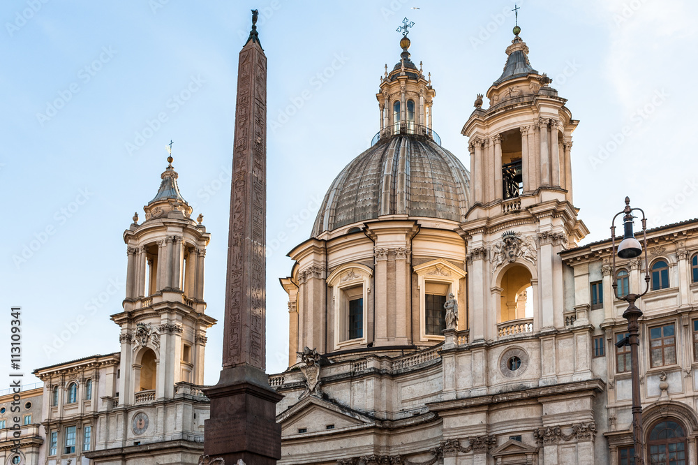 Sant'Agnese in Agone church and Egyptian obelisk on the Piazza Navona, Rome, Italy