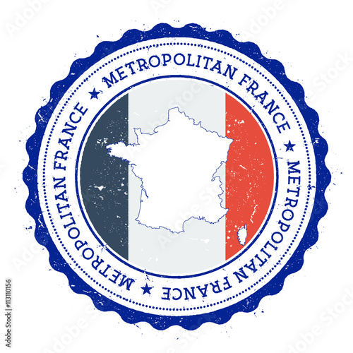 France map and flag in vintage rubber stamp of state colours. Grungy travel stamp with map and flag of France. Country map and flag vector illustration.