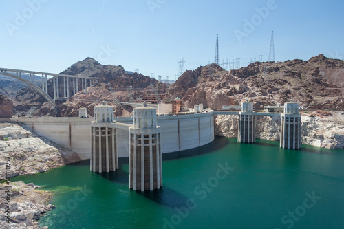 Hoover Dam also known as Boulder Dam, in the Black Canyon of the Colorado River, on the border between Nevada and Arizona,  USA