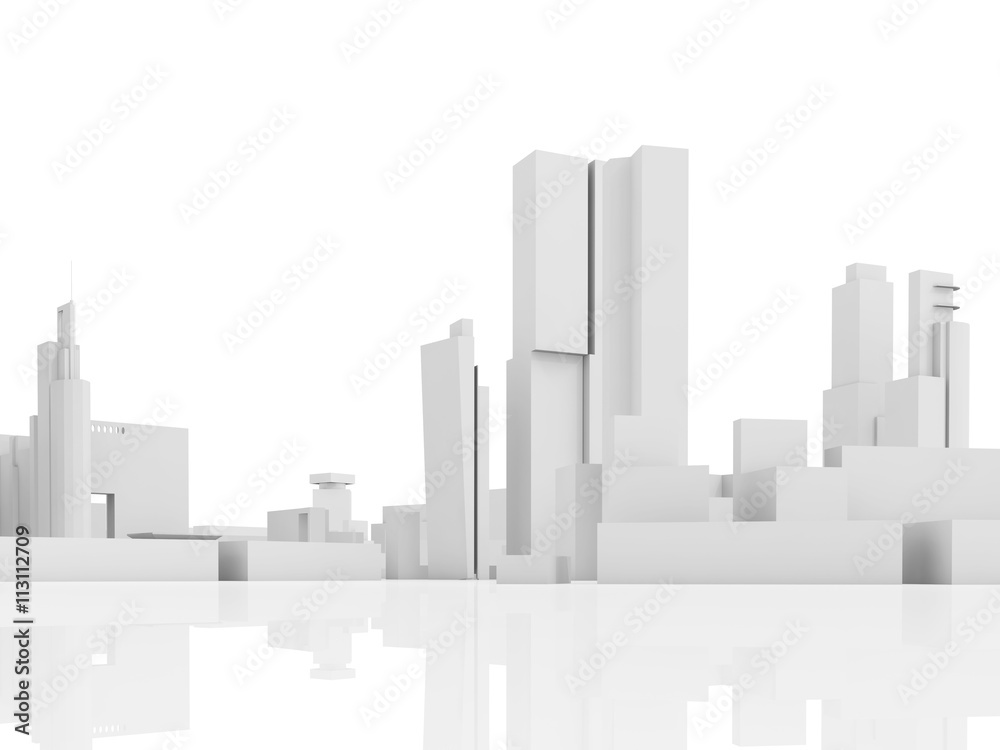Abstract contemporary city, tall 3d houses