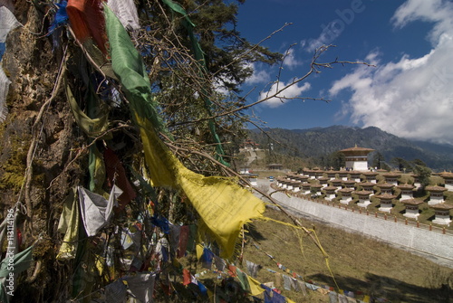 Prayer flags on top of the Dochu La mountain pass, Bhutan photo