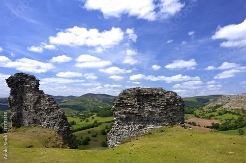 View towards limestone escarpment of Creigiau Eglwyseg, from Castell Dinas Bran, Llangollen, Denbighshire, Wales photo