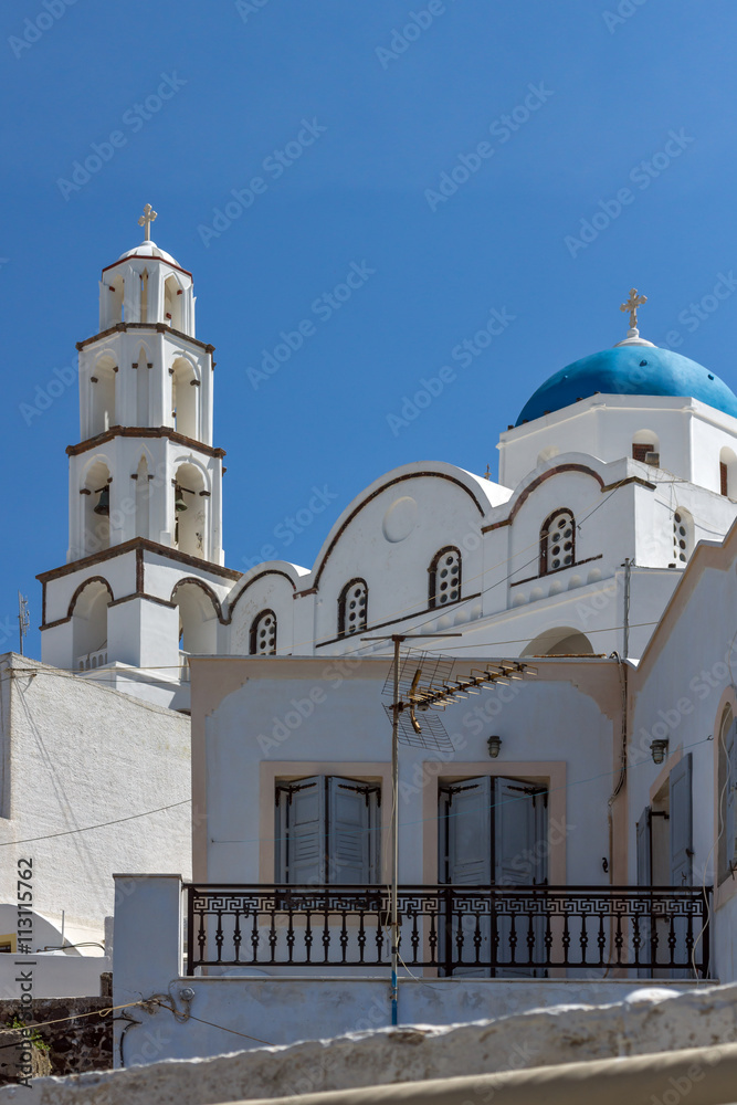 White Church in Pyrgos Kallistis, Santorini island, Thira, Cyclades, Greece
