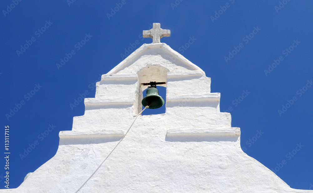 Close up of Church bell in Mykonos, Greece