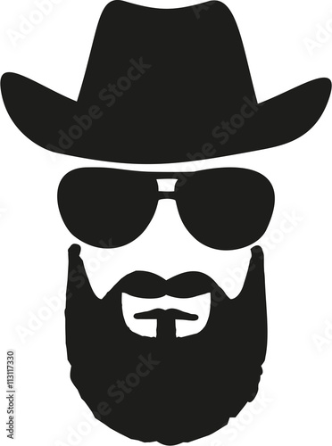 Cowboy king with western hat  sunglasses and full beard