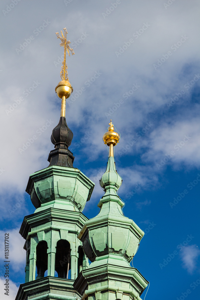 Old Prague, close-up on towers of The Strahov Monastery, Czech Republic