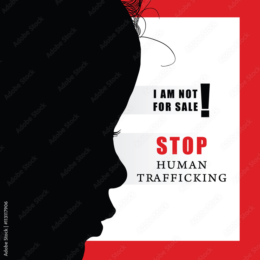 child with humain trafficking sign illustration