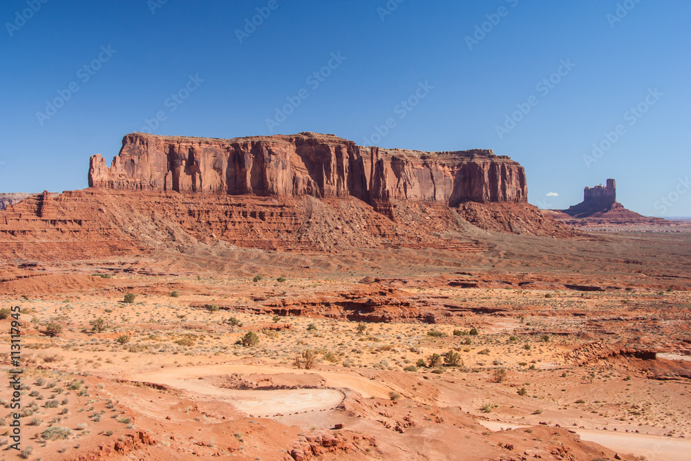 View of Monument Valley in Navajo Nation Reservation between Utah and  Arizona