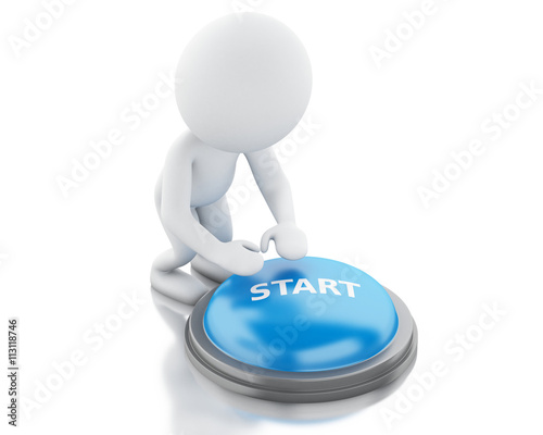 3d white people push START button.