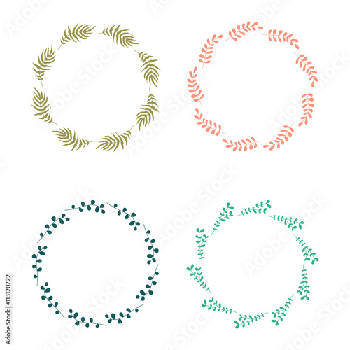 Hand drawn vector floral circle wreaths