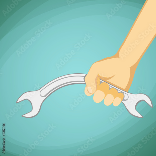 Bent Wrench in hand of man. Industrial tool. Stock vector illust