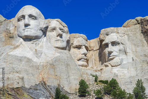 Mount Rushmore National Memorial - sculpture with faces of four American Presidents: Washington, Jefferson, Roosevelt, and Lincoln, at Keystone, South  Dakota