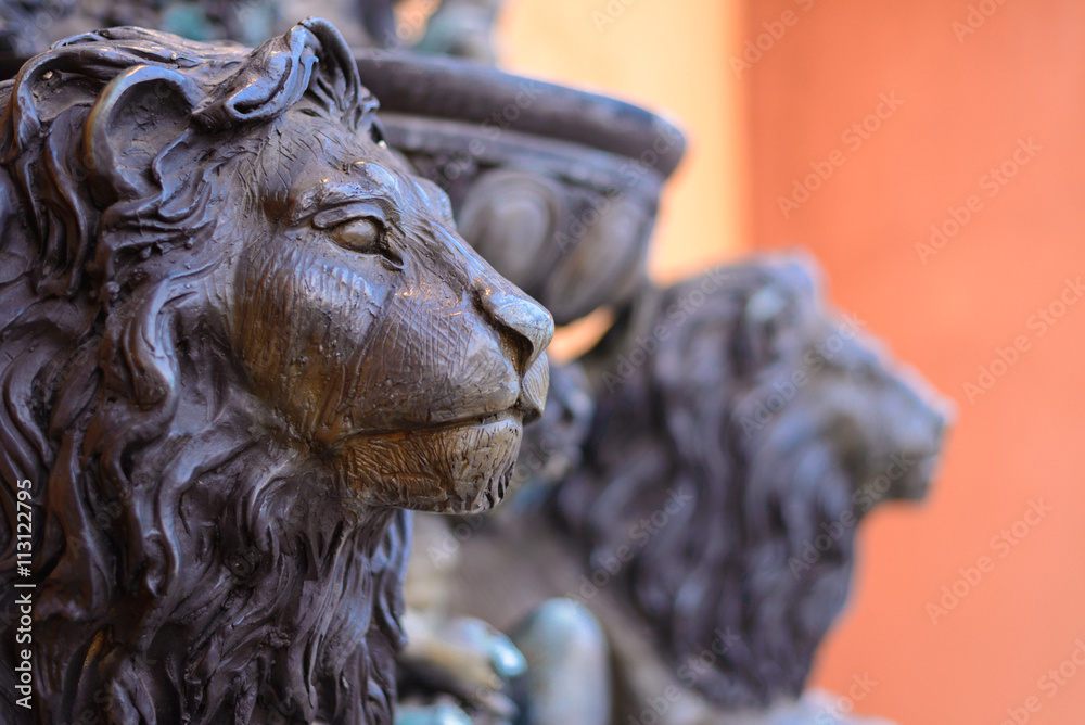The lion statures in front of the resort.