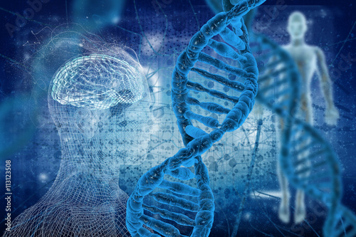 DNA and virus molecules on science background