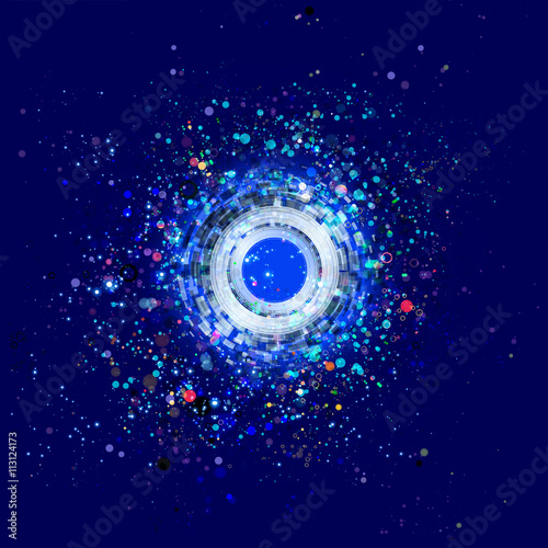 Technology concept, shiny lights explosion, abstract futuristic background