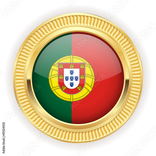 Runder Button mit portogisischer Flagge und silber Rand 