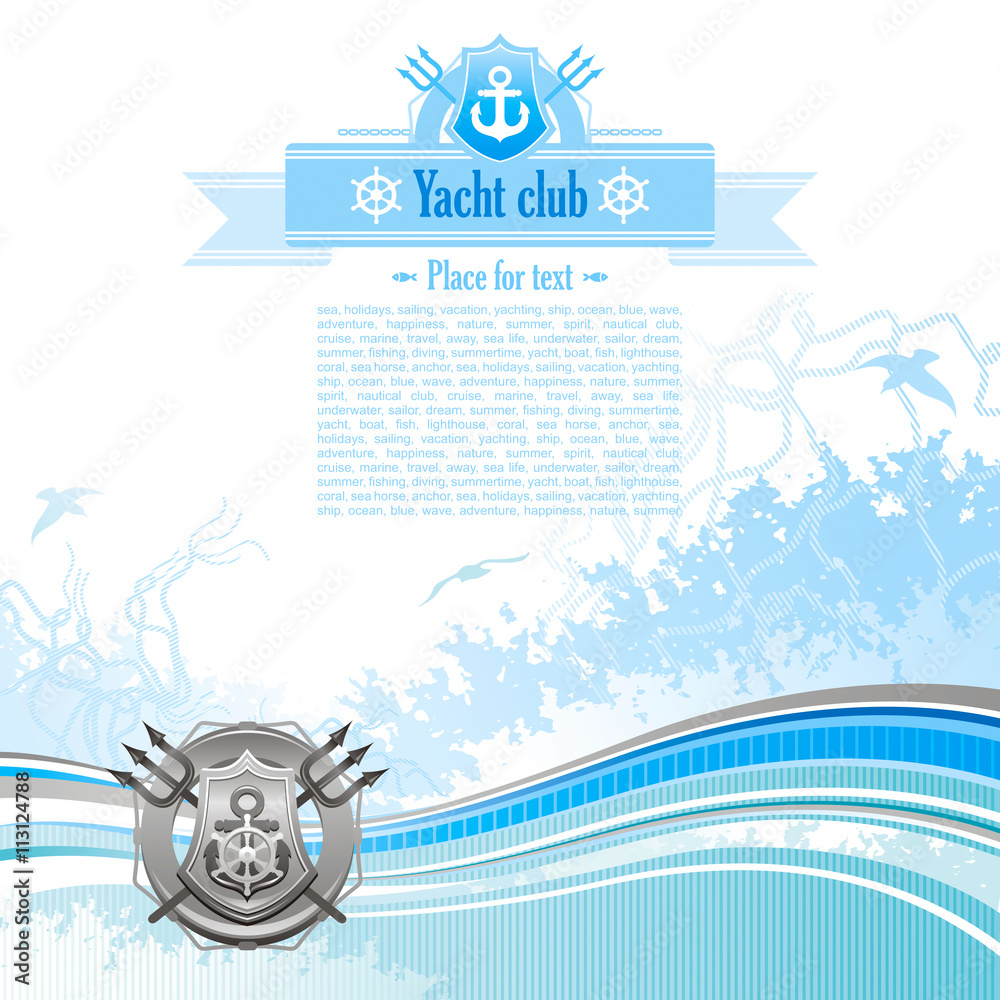 Sea travel background design for yacht club with net, foam, and