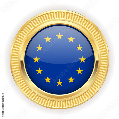 Runder Button mit europäischer Flagge und goldenem Rand 