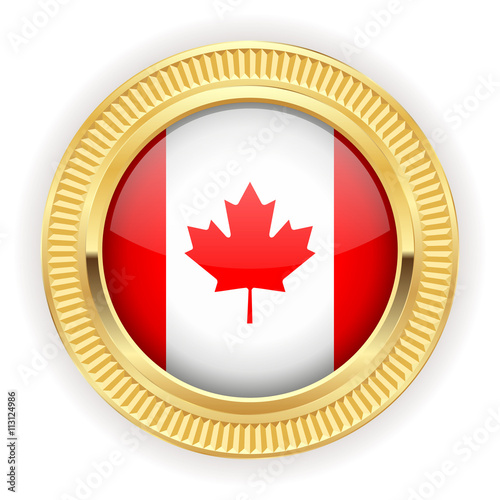 Runder Button mit kanadischer Flagge und goldenem Rand 