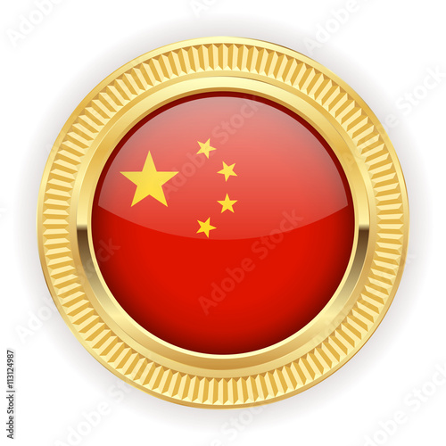 Runder Button mit chinesischer Flagge und goldenem Rand 