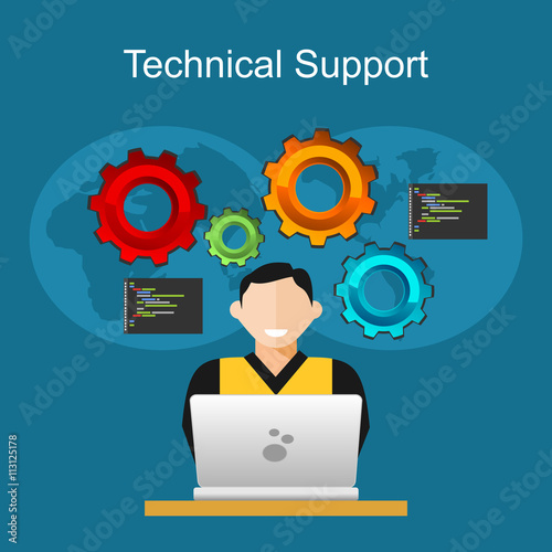 Technical support illustration. Customer support concept.  Flat design illustration concepts for technical support, monitoring, development, management,  working.
