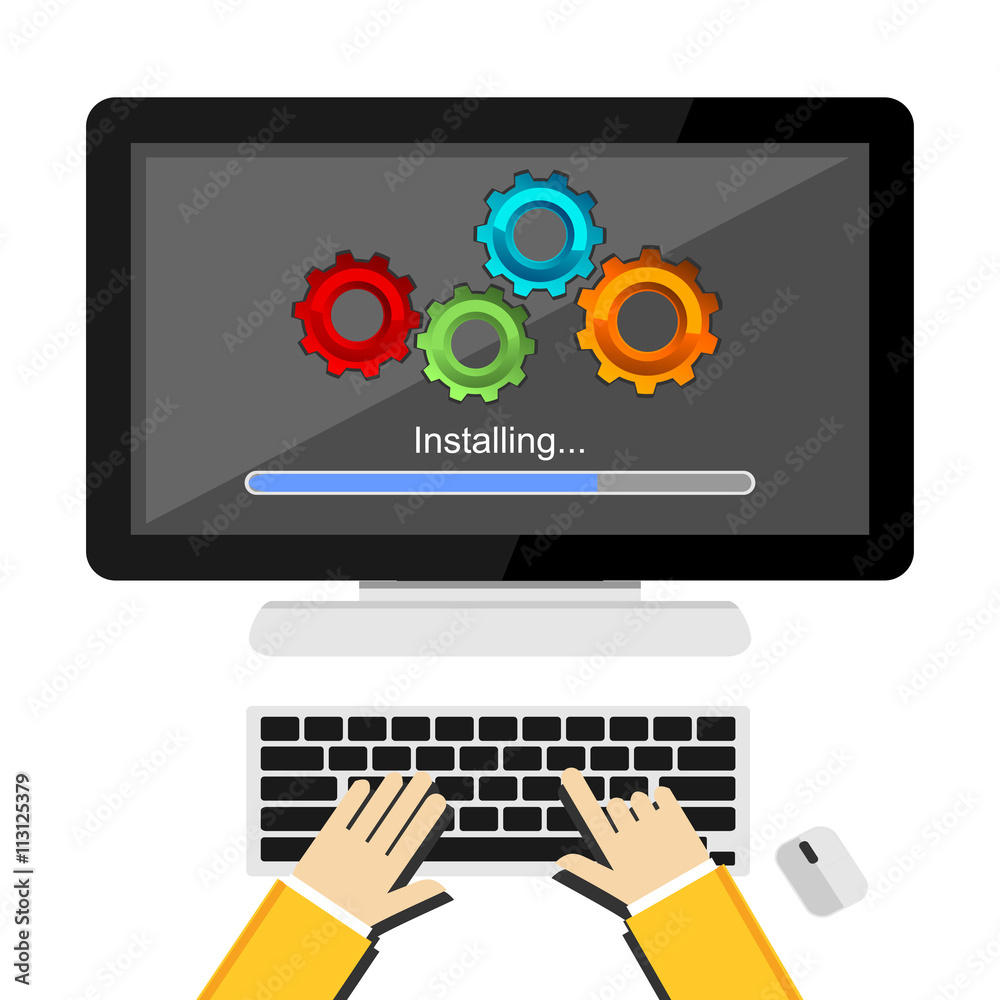 Installing application process on computer concept illustration.
Installing application process on computer concept illustration.