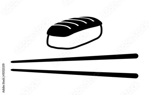 Japanese food - nigiri salmon sushi with chopsticks flat icon for apps and websites