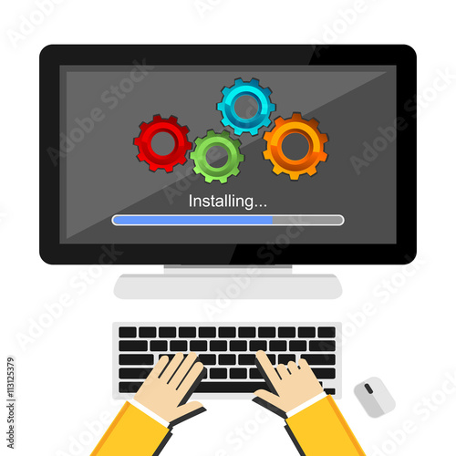Installing application process on computer concept illustration. 
