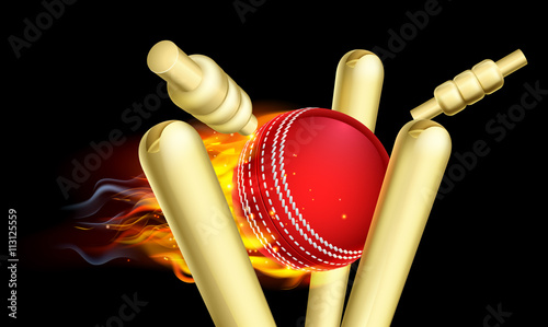 Flaming Cricket Ball Hitting Wicket Stumps