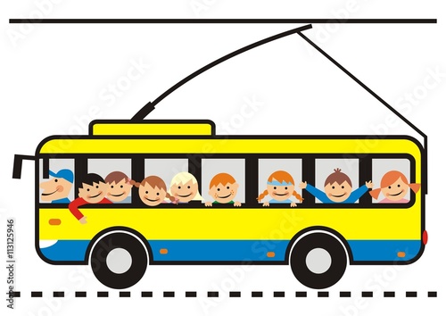 trolleybus and children