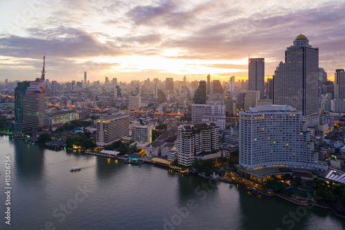 Bangkok and Chaophraya river view in the morning.