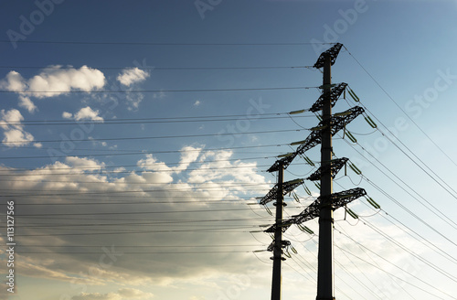 Horizontal city power lines background